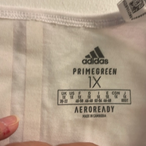 NWT Adidas White Primegreen Aeroready Logo Zoe Saldana T-Shirt Adult 1X - Picture 10 of 16
